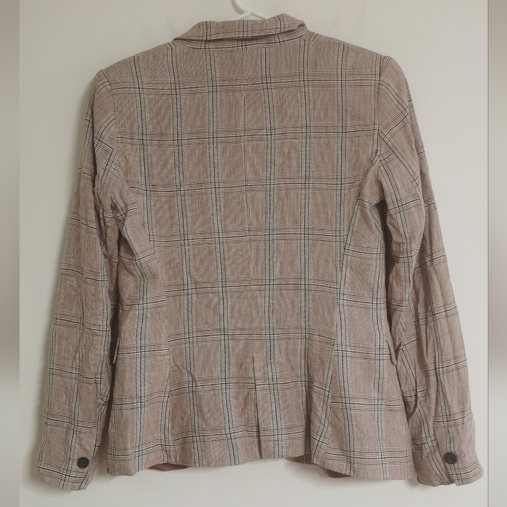 Zara Women's Plaid Pink Long Sleeve Single Button Blazer Jacket Size 4 - Picture 3 of 7